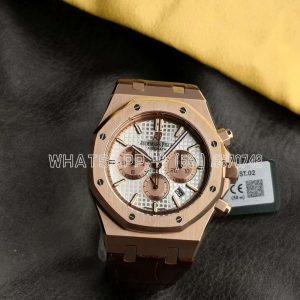 Audemars Piguet Royal Oak Offshore Self-Winding Chronograph White/Rose Gold Dial in Rose Gold on Leather Strap