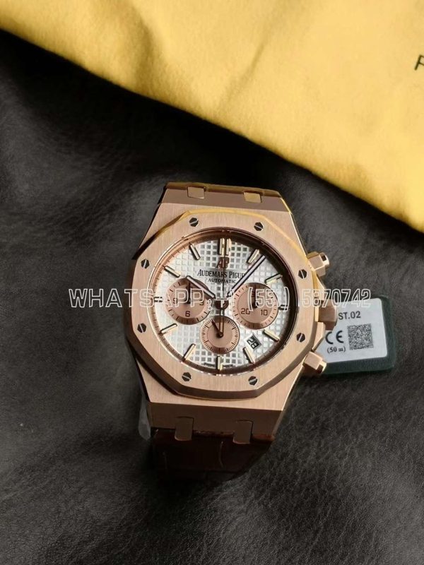 Audemars Piguet Royal Oak Offshore Self-Winding Chronograph White/Rose Gold Dial in Rose Gold on Leather Strap