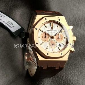 Audemars Piguet Royal Oak Offshore Self-Winding Chronograph White/Rose Gold Dial in Rose Gold on Leather Strap
