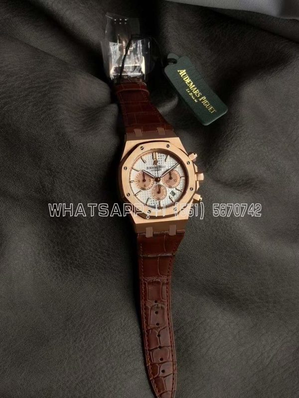 Audemars Piguet Royal Oak Offshore Self-Winding Chronograph White/Rose Gold Dial in Rose Gold on Leather Strap