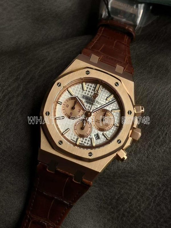 Audemars Piguet Royal Oak Offshore Self-Winding Chronograph White/Rose Gold Dial in Rose Gold on Leather Strap