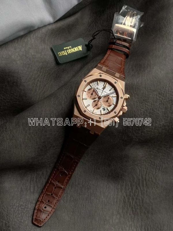 Audemars Piguet Royal Oak Offshore Self-Winding Chronograph White/Rose Gold Dial in Rose Gold on Leather Strap