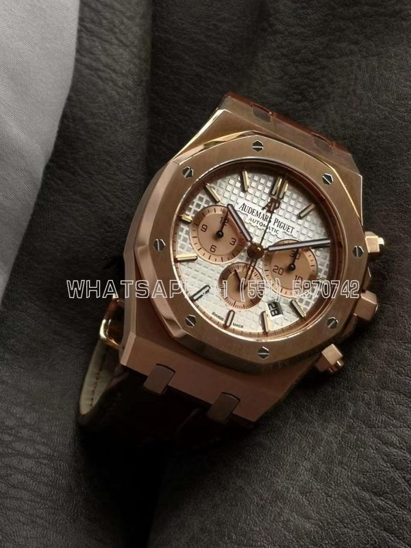 Audemars Piguet Royal Oak Offshore Self-Winding Chronograph White/Rose Gold Dial in Rose Gold on Leather Strap