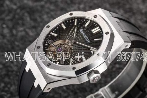 Audemars Piguet Royal Oak Tourbillon Extra-Thin Black Dial in Rubber Strap Gradient Black R8 Factory