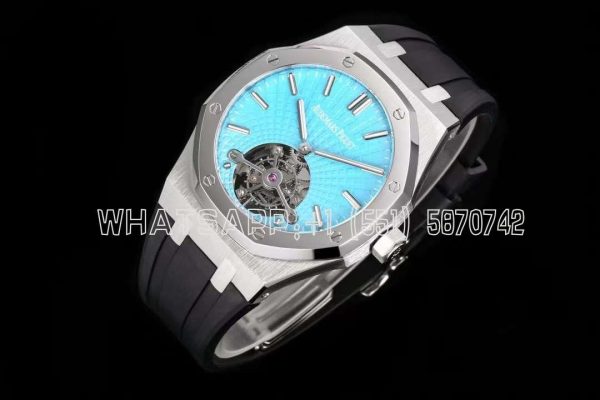 Audemars Piguet Royal Oak Tourbillon Extra-Thin Tiffany Blue Dial in Steel on Rubber Strap R8 Factory