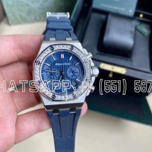 Audemars Piguet Royal Oak Offshore Ladies 37mm Blue Dial Diamond Bezel