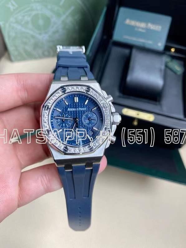 Audemars Piguet Royal Oak Offshore Ladies 37mm Blue Dial Diamond Bezel