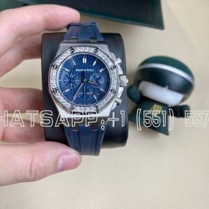 Audemars Piguet Royal Oak Offshore Ladies 37mm Blue Dial Diamond Bezel