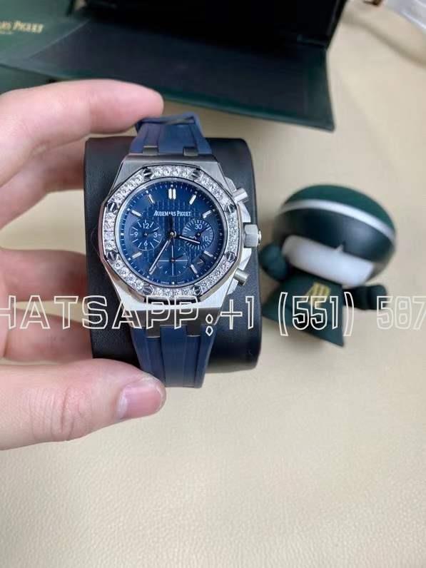 Audemars Piguet Royal Oak Offshore Ladies 37mm Blue Dial Diamond Bezel