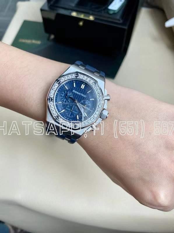 Audemars Piguet Royal Oak Offshore Ladies 37mm Blue Dial Diamond Bezel