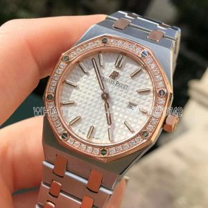 Audemars Piguet Royal Oak Quartz Ladies Rose Gold/Steel Diamond 33mm Silver Dial