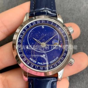 Patek Philippe Complication Moon Age SS Blue Dial on Blue Leather Strap