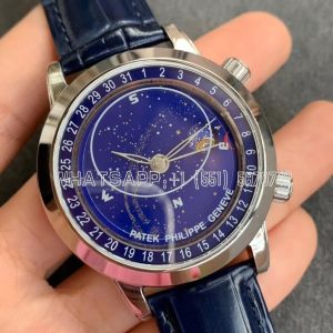 Patek Philippe Complication Moon Age SS Blue Dial on Blue Leather Strap