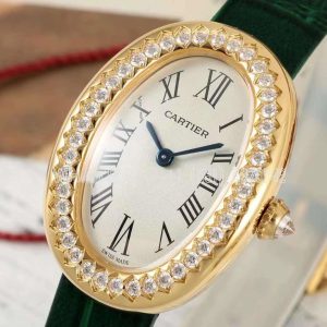 Cartier Baignoire de Cartier watch YG Swiss Quartz Green Leather Strap and Diamond