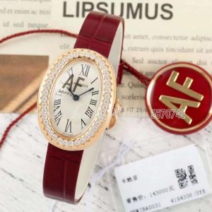 Cartier Baignoire de Cartier watch YG Swiss Quartz Red Leather Strap and Diamond