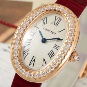 Cartier Baignoire de Cartier watch YG Swiss Quartz Red Leather Strap and Diamond