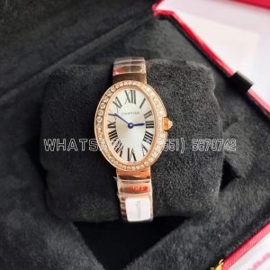 Cartier Baignoire WB520002 Silver Dial Rose Gold 31.6mm Quartz Ladies Watch