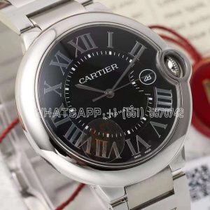 Cartier Ballon Bleu 42mm SS Black Texture Dial on SS Bracelet A2824