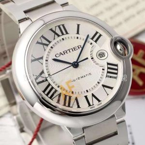 Cartier Ballon Bleu 42mm SS White Texture Dial on SS Bracelet A2824