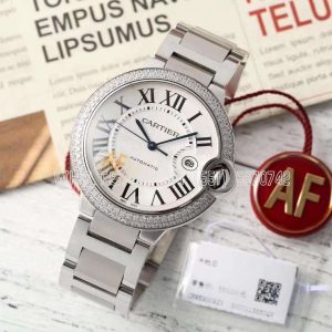 Cartier Ballon Bleu 42mm SS White Texture Dial with Diamonds on SS Bracelet A2824