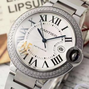 Cartier Ballon Bleu 42mm SS White Texture Dial with Diamonds on SS Bracelet A2824