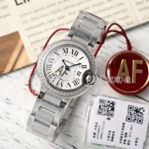 Cartier Ballon Bleu de Cartier 28mm Steel Diamond Bezel White Dial