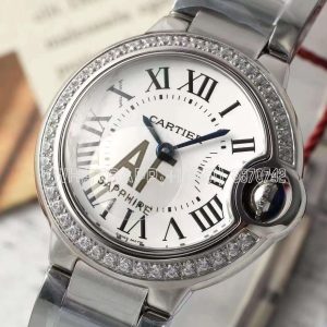 Cartier Ballon Bleu de Cartier 28mm Steel Diamond Bezel White Dial