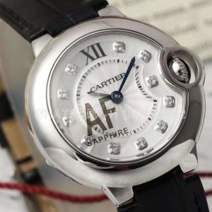 Cartier Ballon Bleu de Cartier 28mm White and Diamond Dial Black Leather Strap