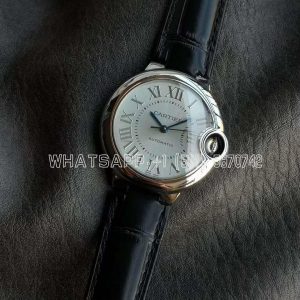 Cartier Ballon Bleu de Cartier 33mm Ice Blue Dial Steel on Black Leather Strap
