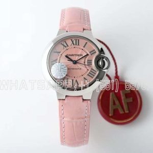 Cartier Ballon Bleu de Cartier 33mm Pink Texture Dial Steel on Pink Leather Strap