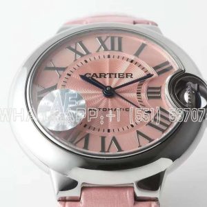 Cartier Ballon Bleu de Cartier 33mm Pink Texture Dial Steel on Pink Leather Strap