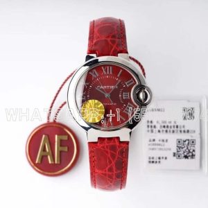 Cartier Ballon Bleu de Cartier 33mm Red Texture Dial Steel on Red Leather Strap