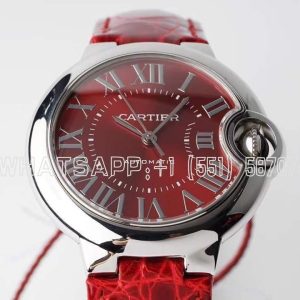 Cartier Ballon Bleu de Cartier 33mm Red Texture Dial Steel on Red Leather Strap