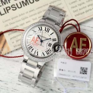 Cartier Ballon Bleu de Cartier 33mm Steel Diamond Bezel White Dial