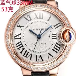 Cartier Ballon Bleu de Cartier 33mm White Dial in Rose Gold with Diamonds Black Leather Strap
