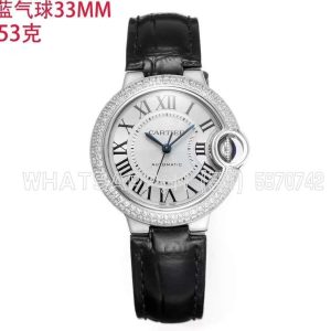 Cartier Ballon Bleu de Cartier 33mm White Dial with Diamonds Black Leather Strap