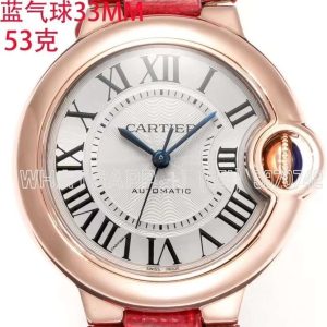 Cartier Ballon Bleu de Cartier 33mm White Texture Dial Rose Gold on Red Leather Strap