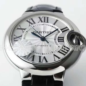 Cartier Ballon Bleu de Cartier 33mm White Texture Dial Steel on Black Leather Strap
