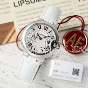 Cartier Ballon Bleu de Cartier 33mm White Texture Dial Steel on White Leather Strap
