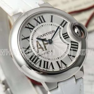 Cartier Ballon Bleu de Cartier 33mm White Texture Dial Steel on White Leather Strap