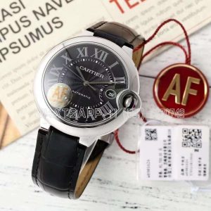 Cartier Ballon Bleu De Cartier 42mm Black Dial in Steel on Black Leather Strap