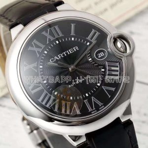 Cartier Ballon Bleu De Cartier 42mm Black Dial in Steel on Black Leather Strap