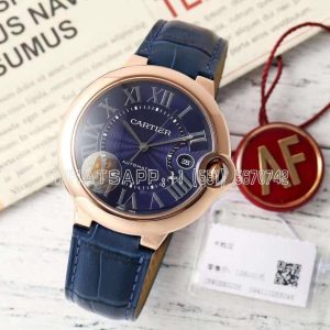 Cartier Ballon Bleu De Cartier 42mm Blue Dial in Rose Gold on Blue Leather Strap