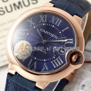 Cartier Ballon Bleu De Cartier 42mm Blue Dial in Rose Gold on Blue Leather Strap