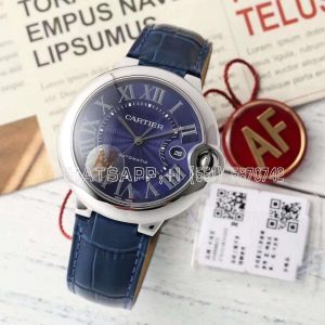 Cartier Ballon Bleu De Cartier 42mm Blue Dial in Steel on Blue Leather Strap