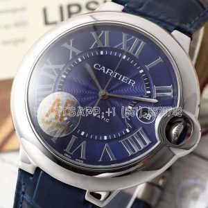 Cartier Ballon Bleu De Cartier 42mm Blue Dial in Steel on Blue Leather Strap