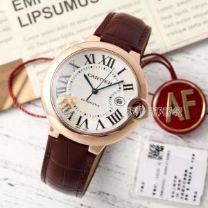 Cartier Ballon Bleu De Cartier 42mm White Dial in Rose Gold on Red Leather Strap