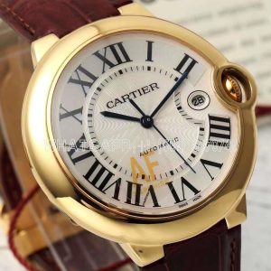 Cartier Ballon Bleu De Cartier 42mm White Dial in Yellow Gold on Red Leather Strap