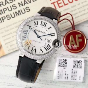 Cartier Ballon Bleu de Cartier 42mm White Dial with Diamonds Black Leather Strap