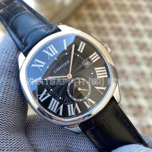 Cartier Drive de Cartier Black Dial in Steel on Leather Strap